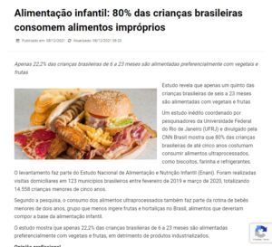 Alimentação infantil 80 das crianças brasileiras consomem alimentos impróprios
